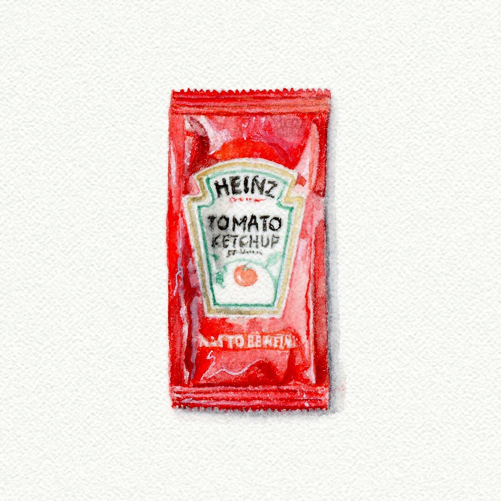 Ketchup Packet Miniature Watercolor Print