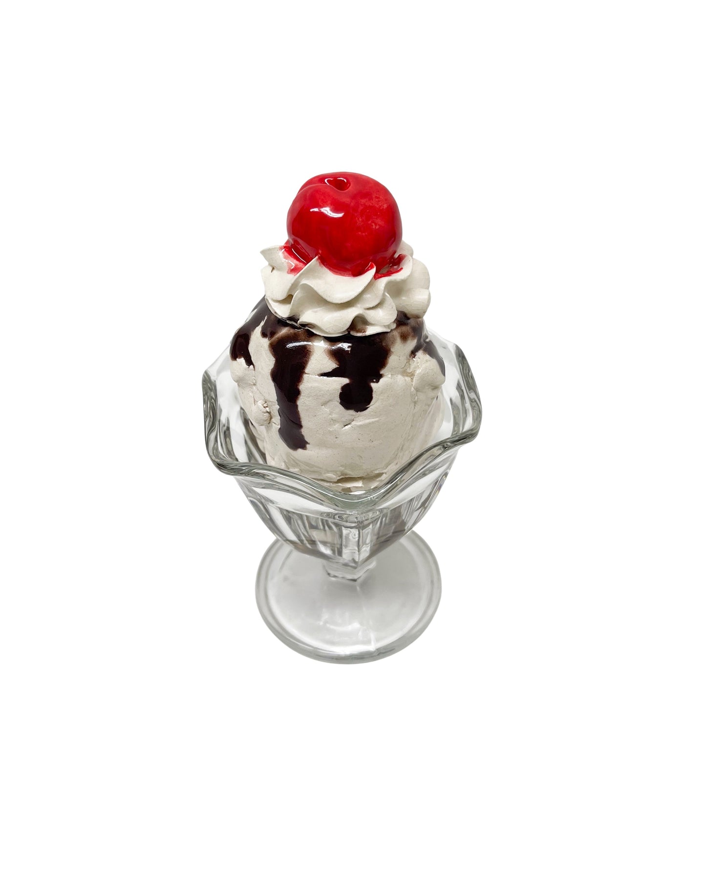 Vanilla Sundae with Chocolate Syrup and Cherry