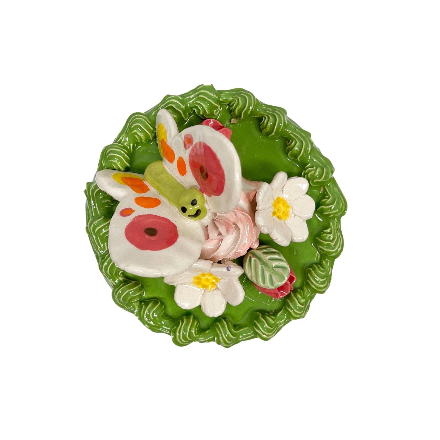Green Cake With Butterfly And Flowers 1