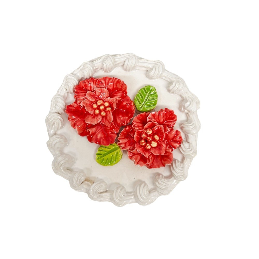 Red Poinsettia Topped Vanilla Cake 1