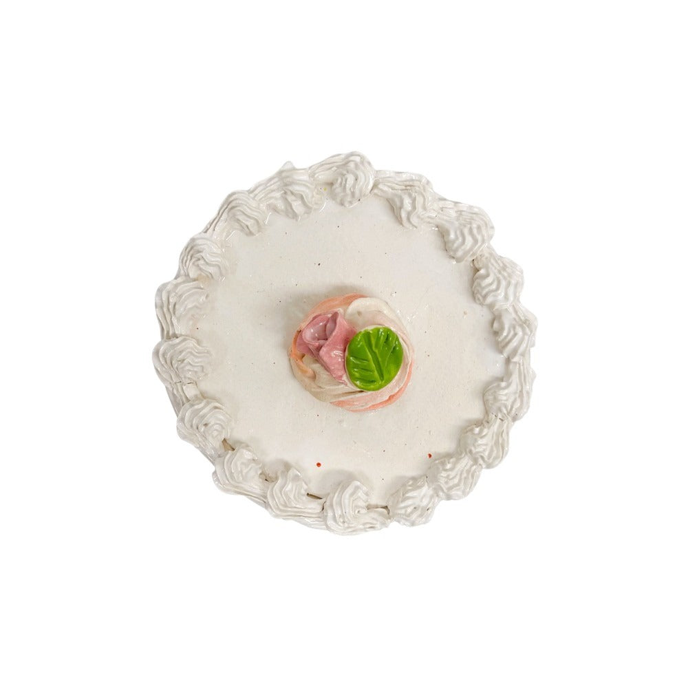 Pink Rosette Topped Vanilla Cake 1