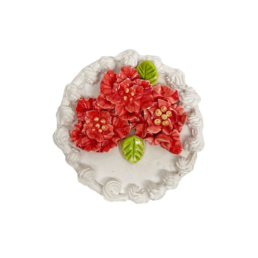 Petite Red Poinsettia Topped Vanilla Cake 2 (Day Old)