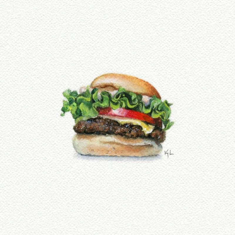 Cheeseburger Miniature Watercolor Print