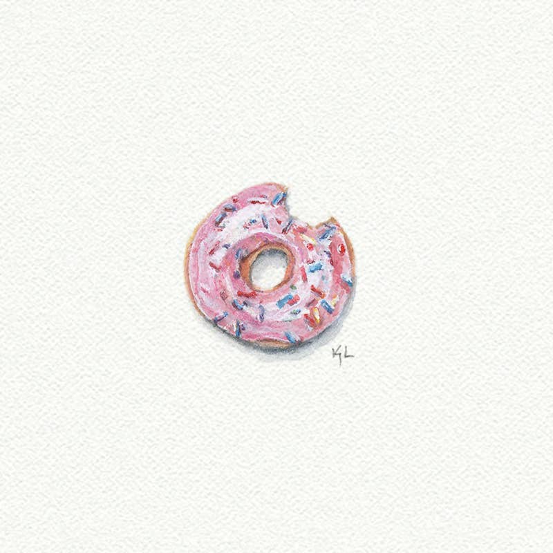 Strawberry Sprinkle Donut Miniature Watercolor Print