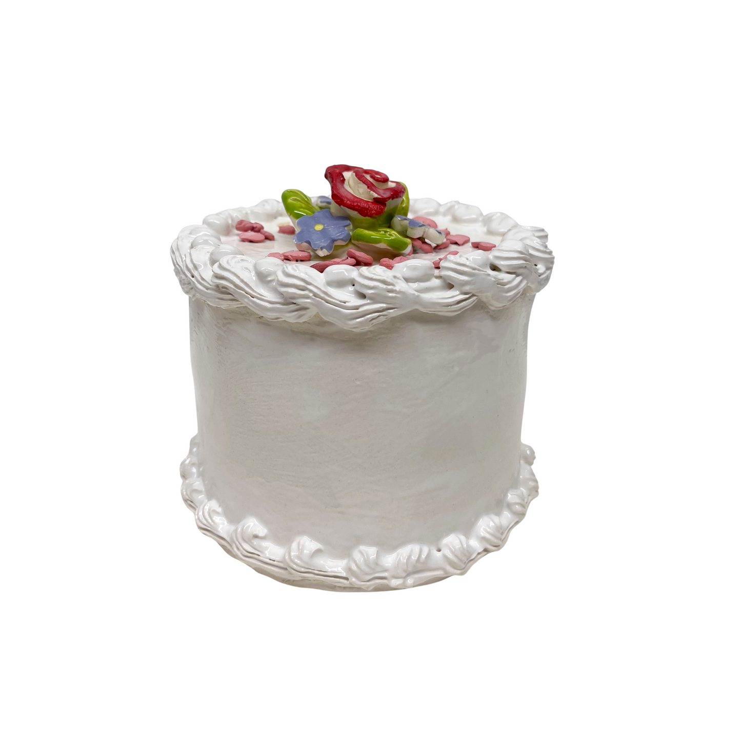 White Cake With Hearts And Flowers 1