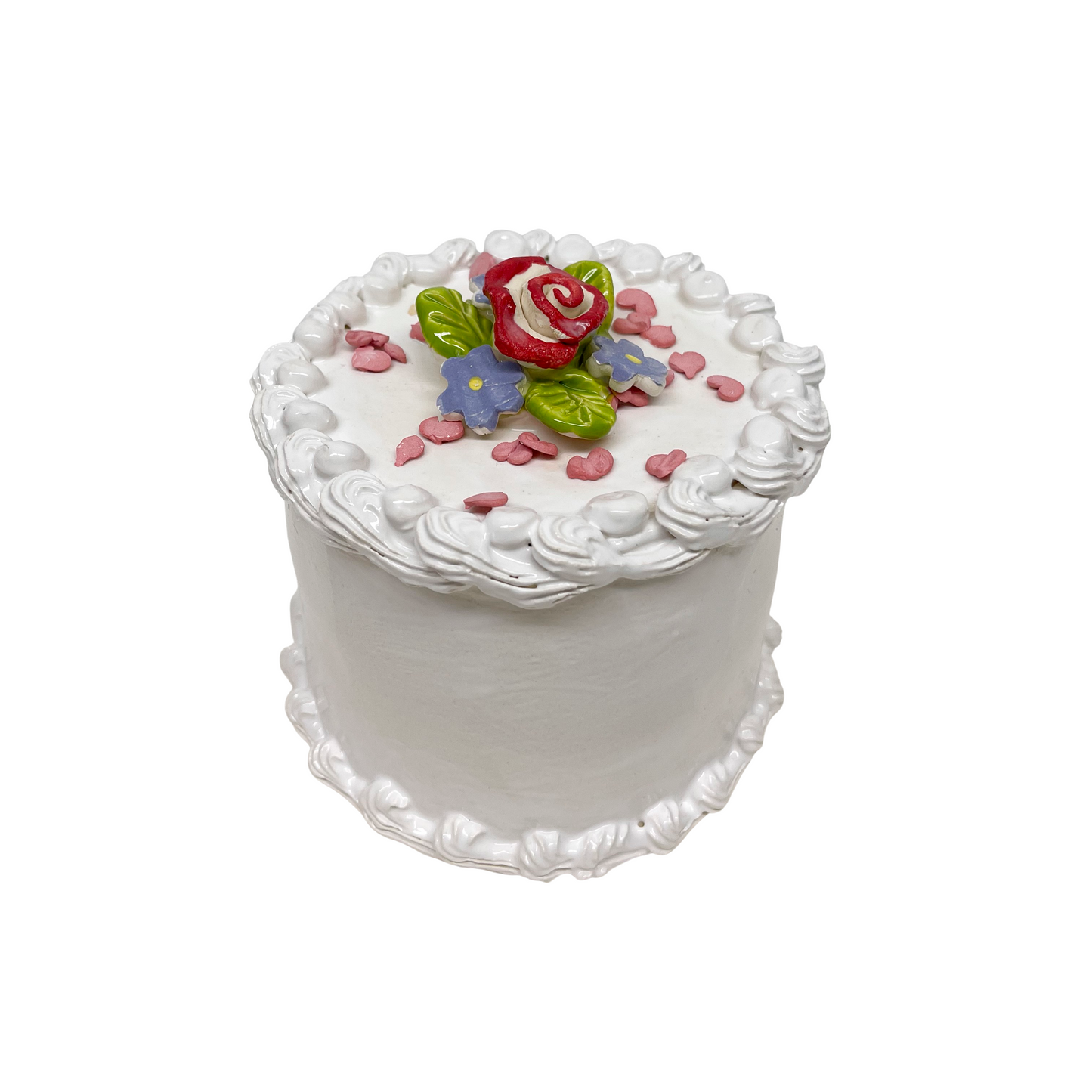 White Cake With Hearts And Flowers 1