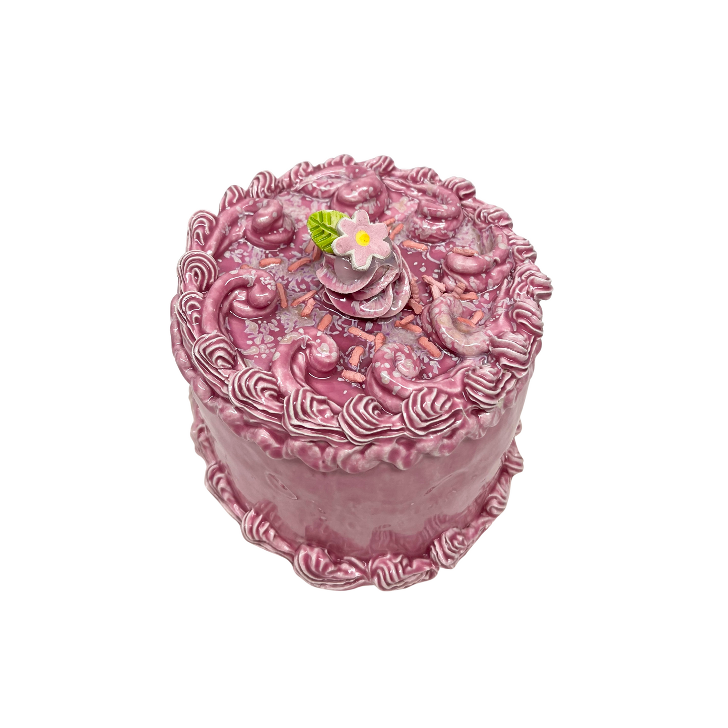 Pink Swirly Topped Cake With Flower 7