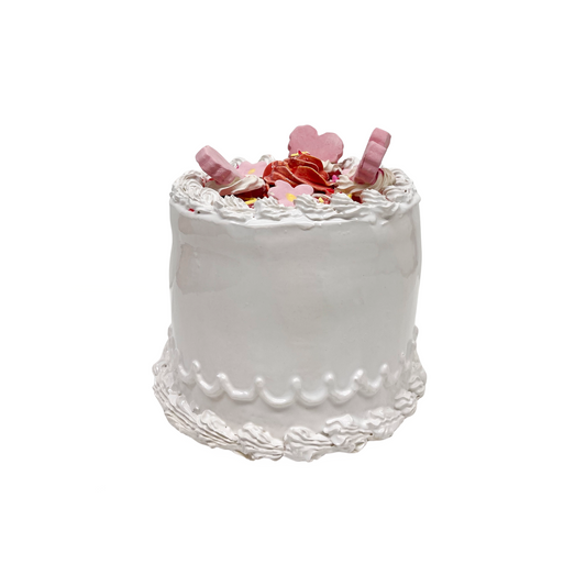 White Cake With Hearts, Flowers And Sprinkles 7