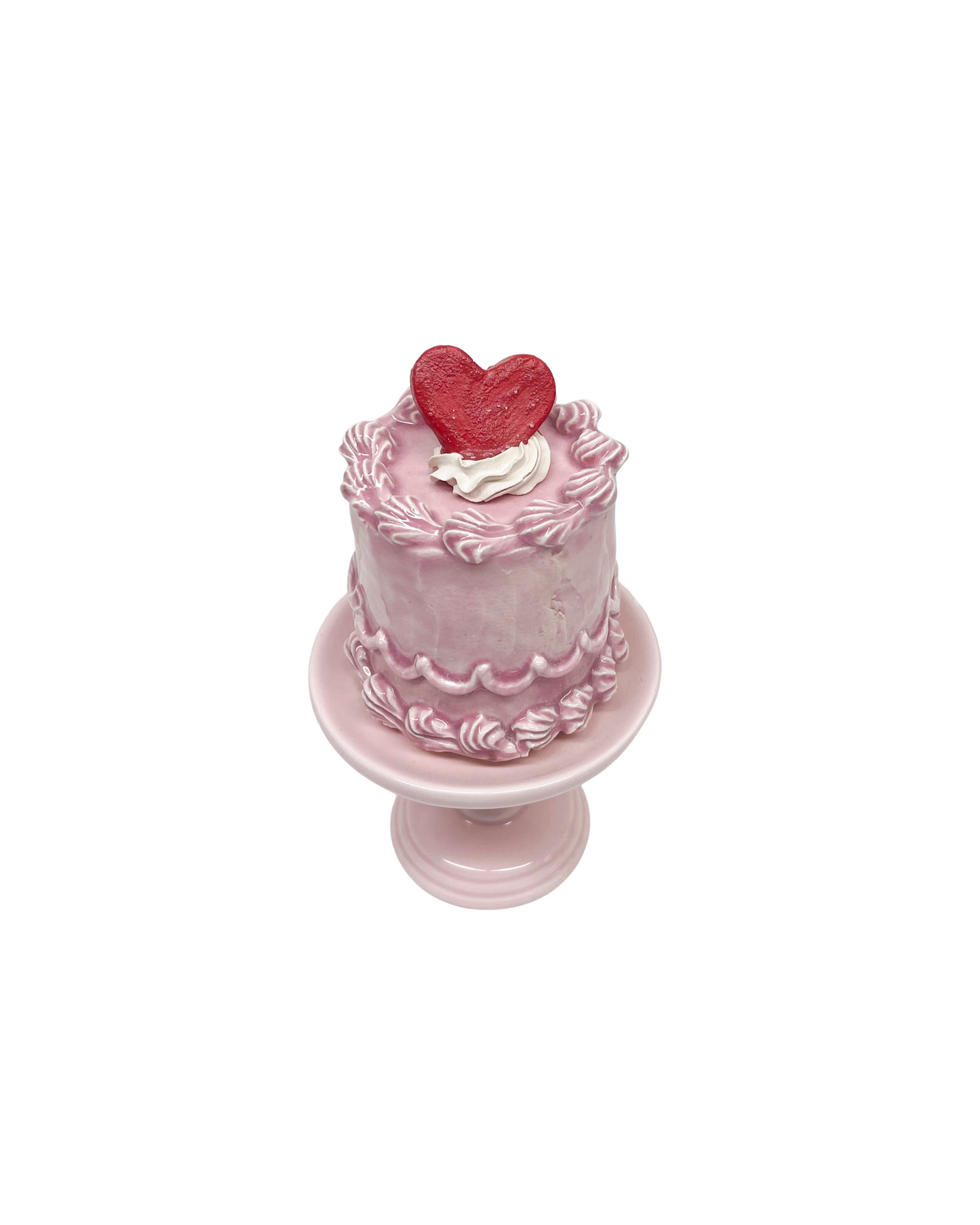 Heart Topped Pink Cake On Pedestal 6