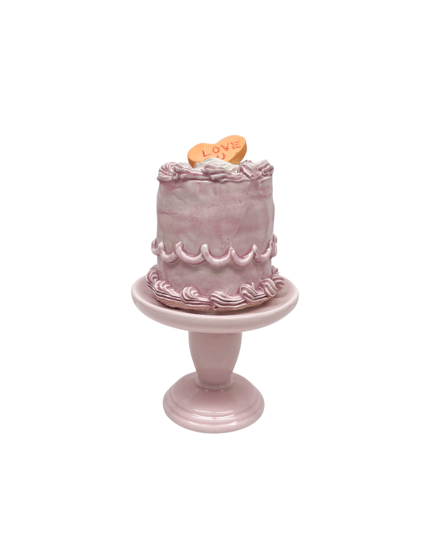 Love U Heart Topped Pink Cake On Pedestal 4