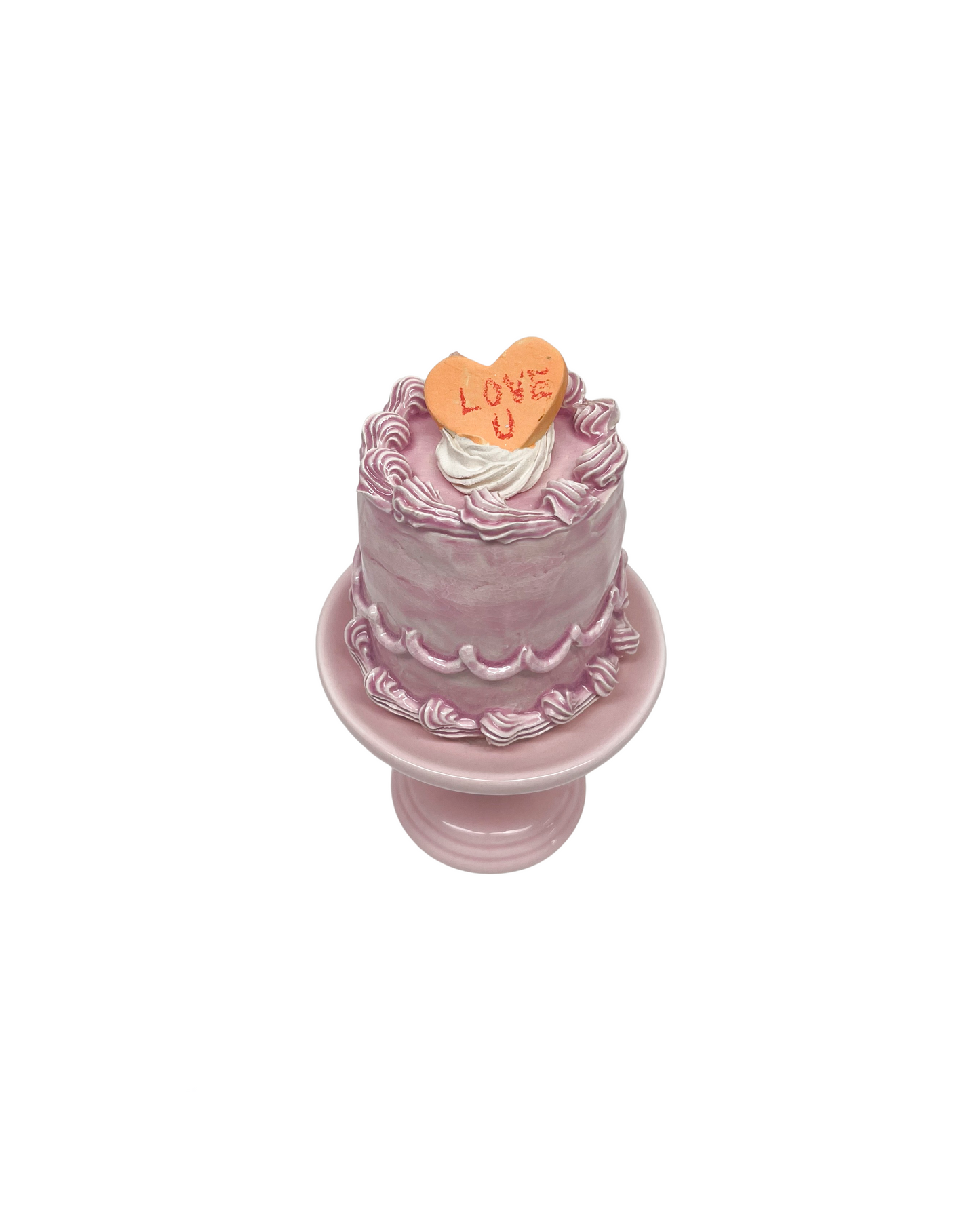 Love U Heart Topped Pink Cake On Pedestal 4