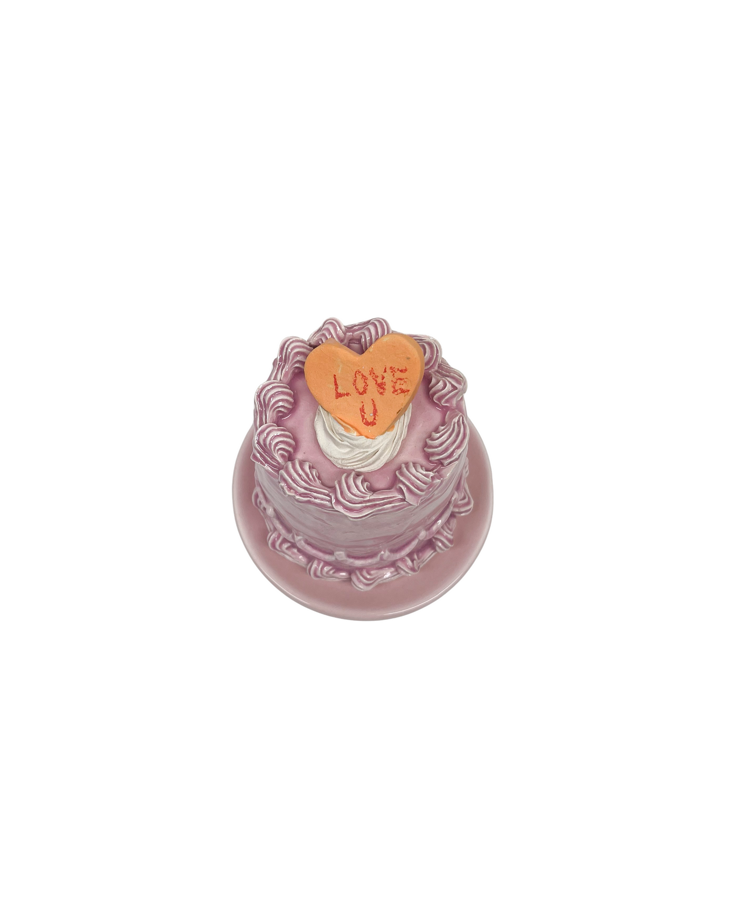 Love U Heart Topped Pink Cake On Pedestal 4