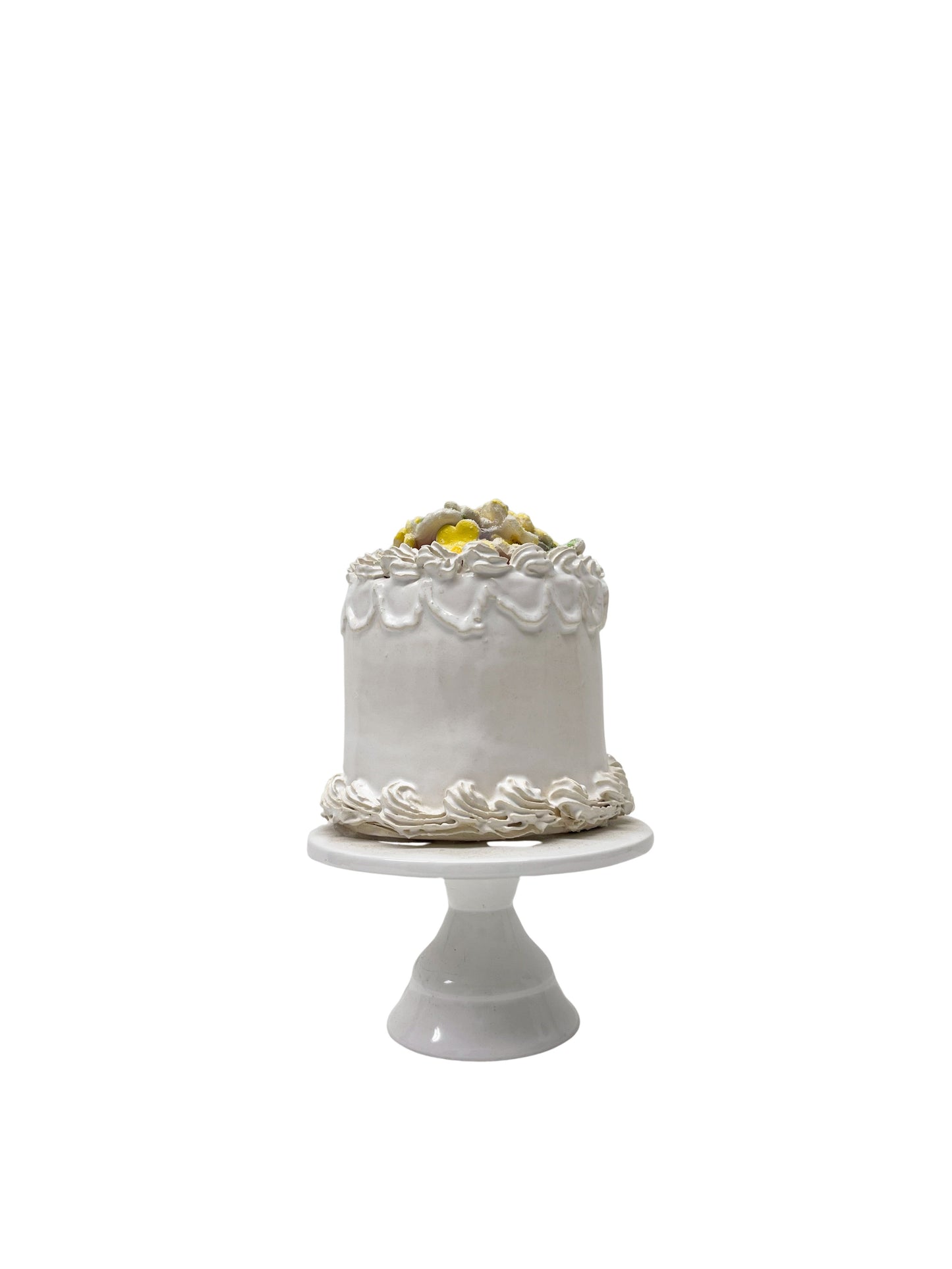 Petite Vanilla Cake with Yellow Flowers on Pedestal 67