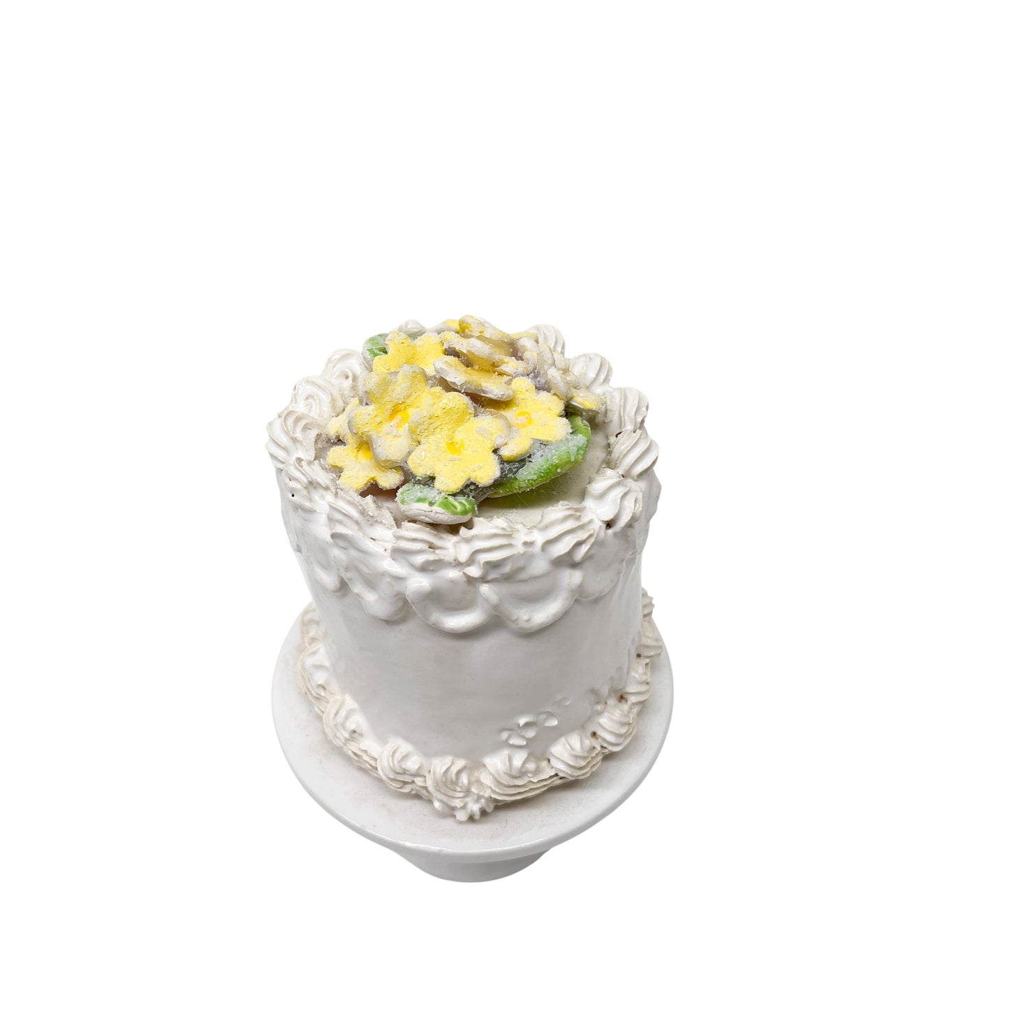 Petite Vanilla Cake with Yellow Flowers on Pedestal 67