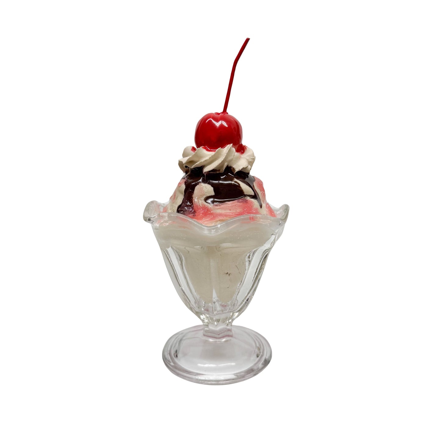 Single Scoop Vanilla Sundae With Chocolate And Cherry