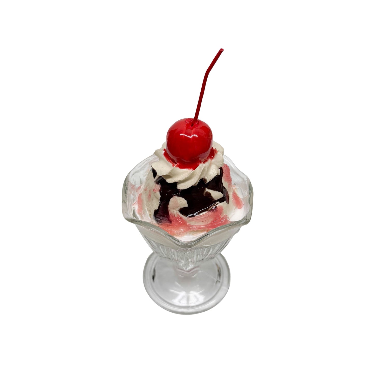 Single Scoop Vanilla Sundae With Chocolate And Cherry