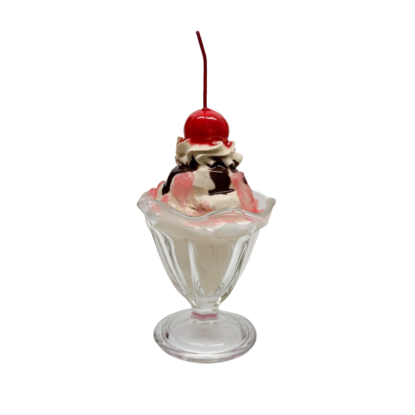 Single Scoop Vanilla Sundae With Chocolate And Cherry
