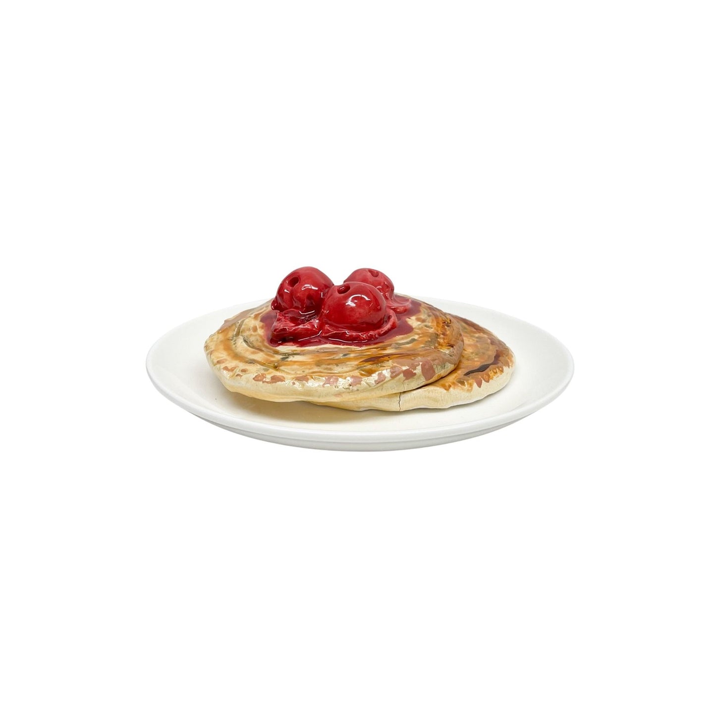 Plated Double Pancake Stack With Cherries 6