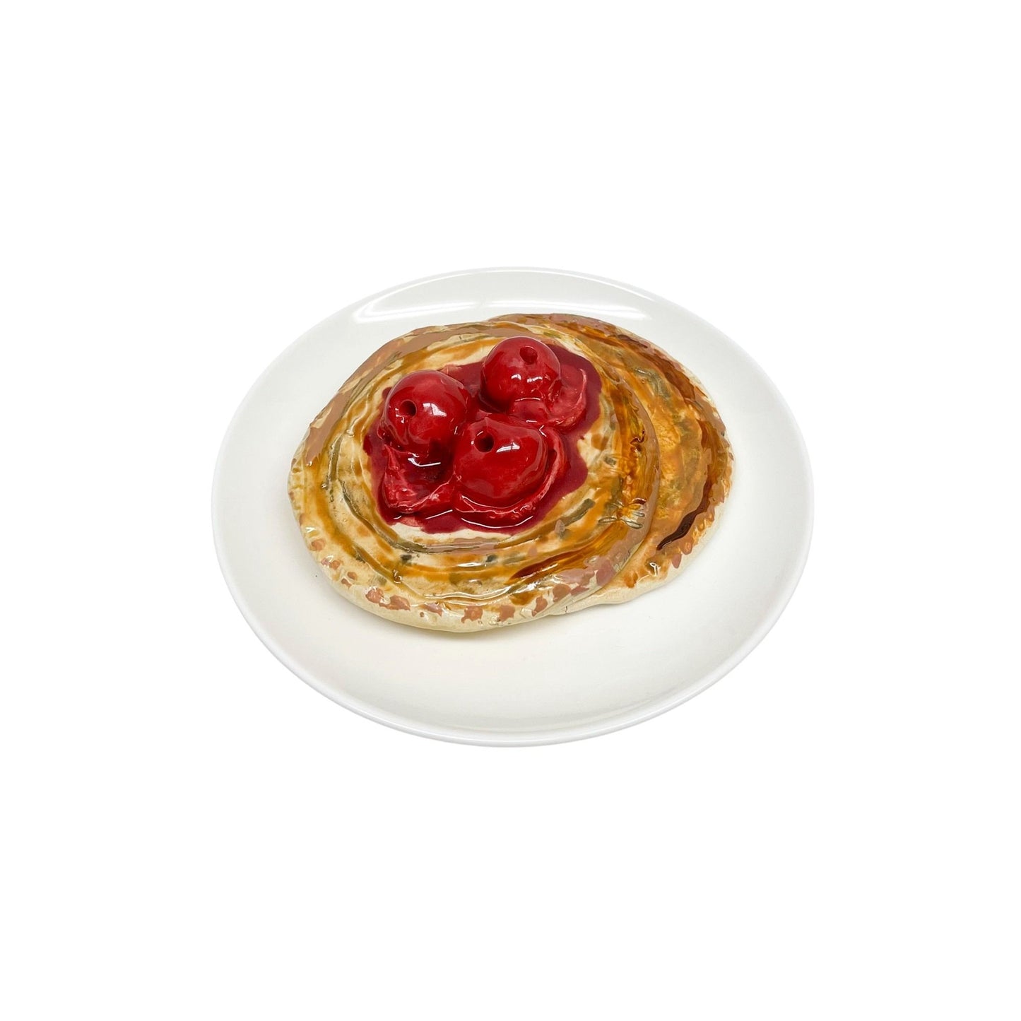 Plated Double Pancake Stack With Cherries 6