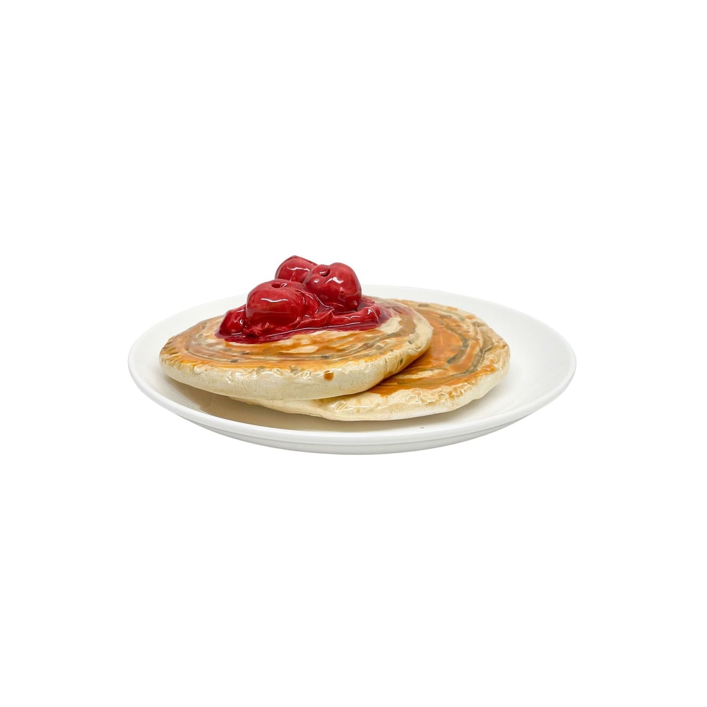 Plated Double Pancake Stack With Cherries 2