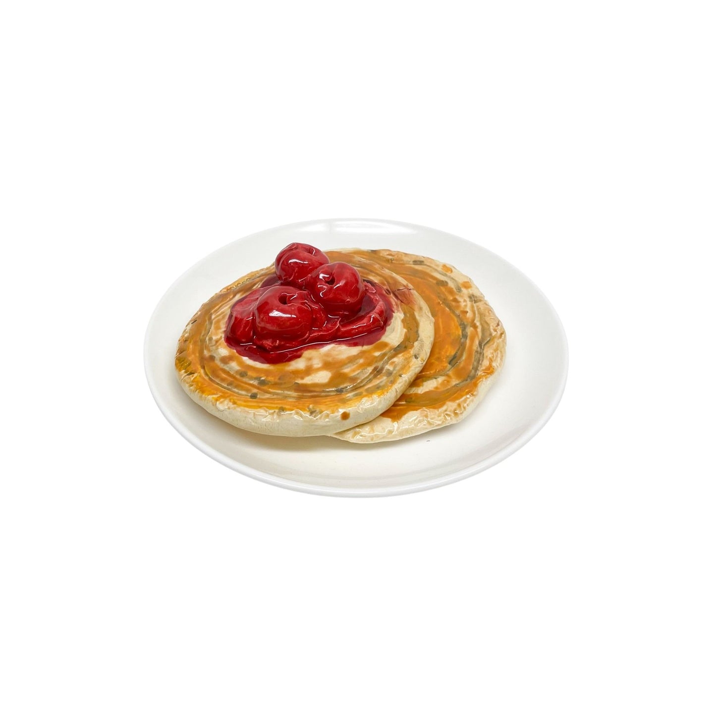 Plated Double Pancake Stack With Cherries 2