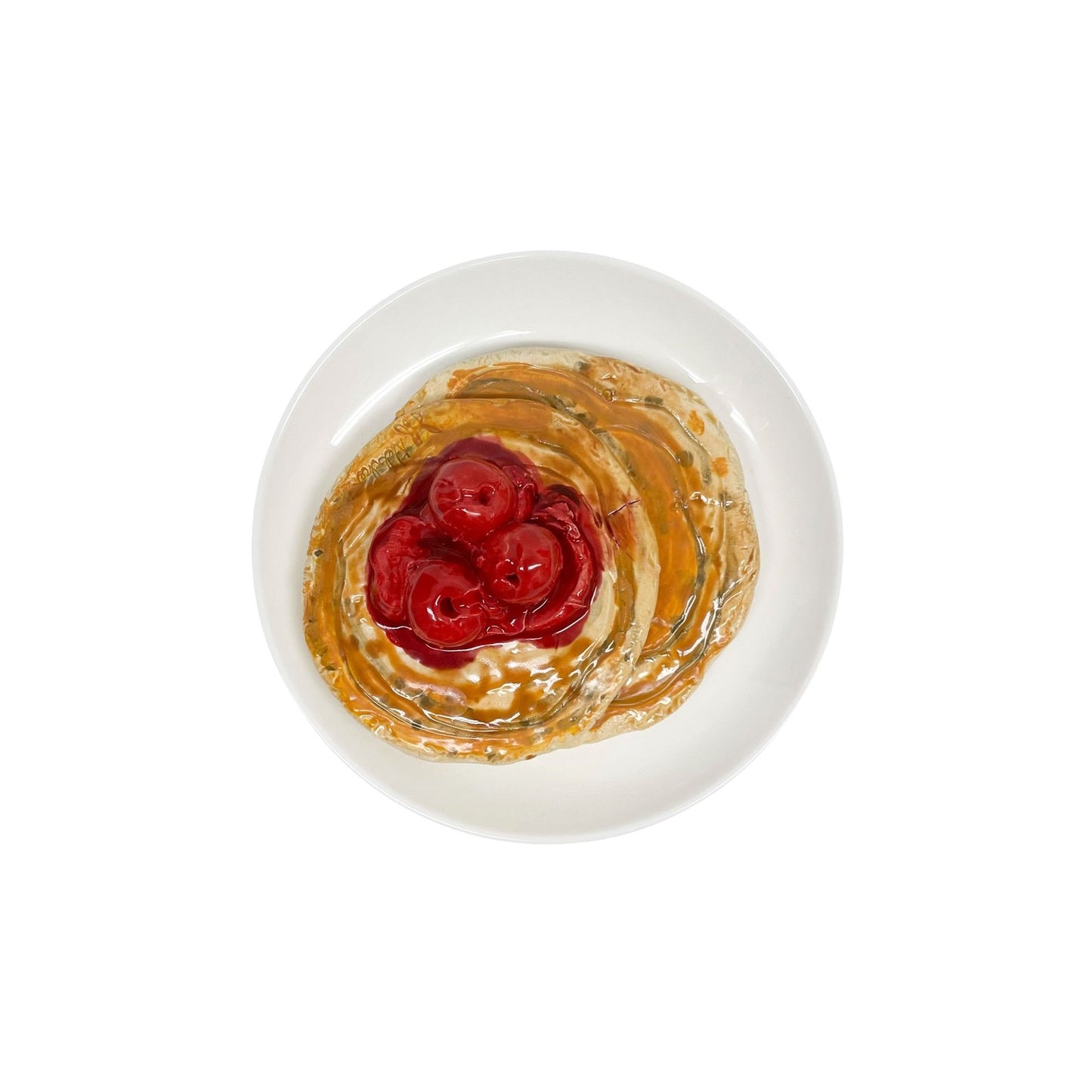 Plated Double Pancake Stack With Cherries 2