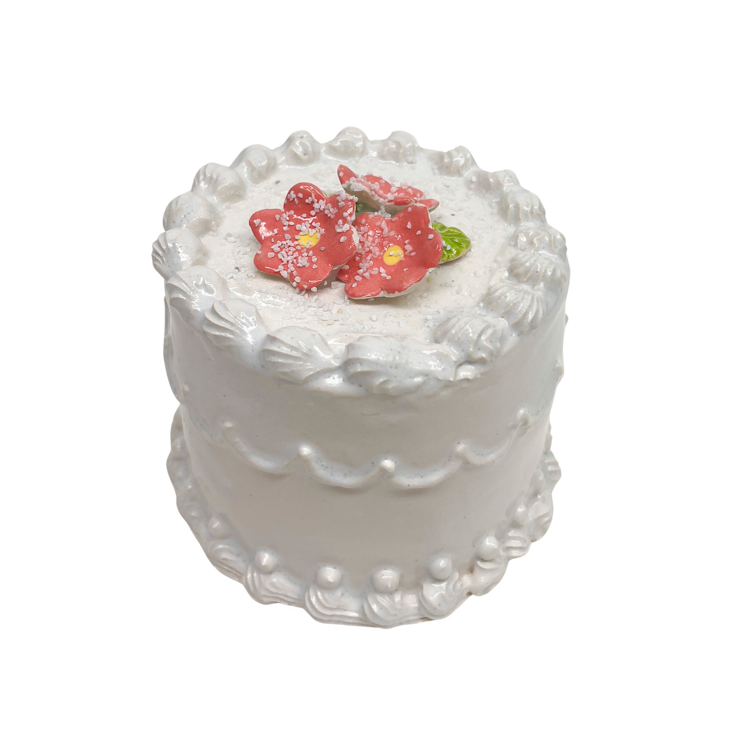 White Cake With Pink Flowers 18