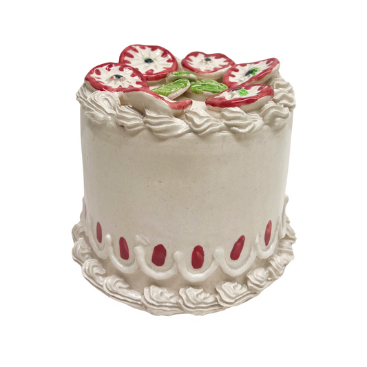 White Cake With Red Tipped Flowers 13