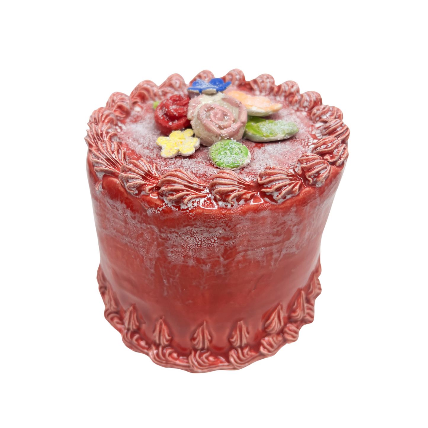 Red Cake With Multi Flowers 22