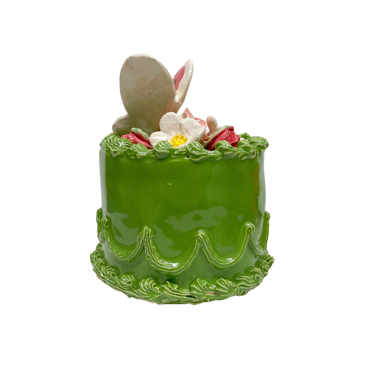 Green Cake With Butterfly And Flowers 1