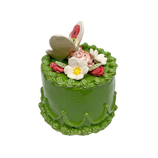 Green Cake With Butterfly And Flowers 1