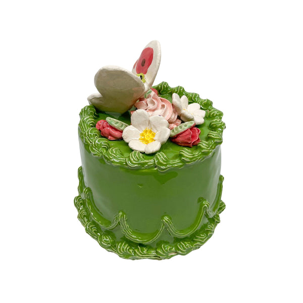 Green Cake With Butterfly And Flowers 1