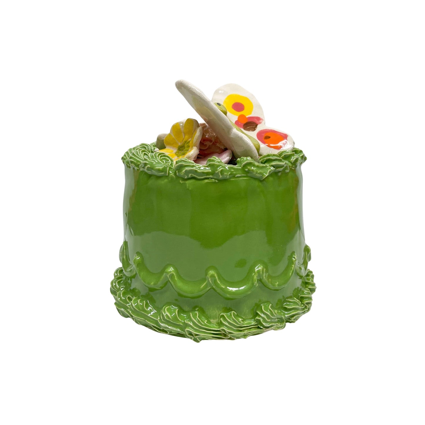 Green Cake With Butterfly And Flowers 2