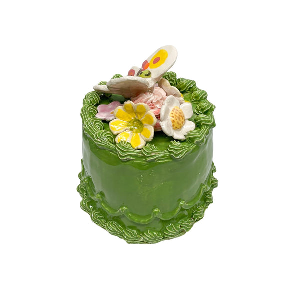 Green Cake With Butterfly And Flowers 2