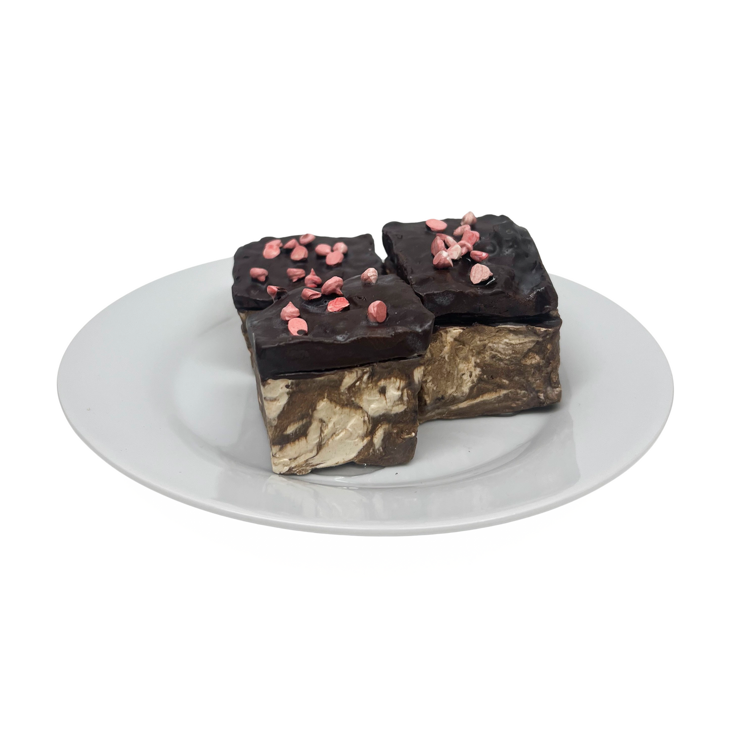 Three Plated Brownies With Pink Chips 6