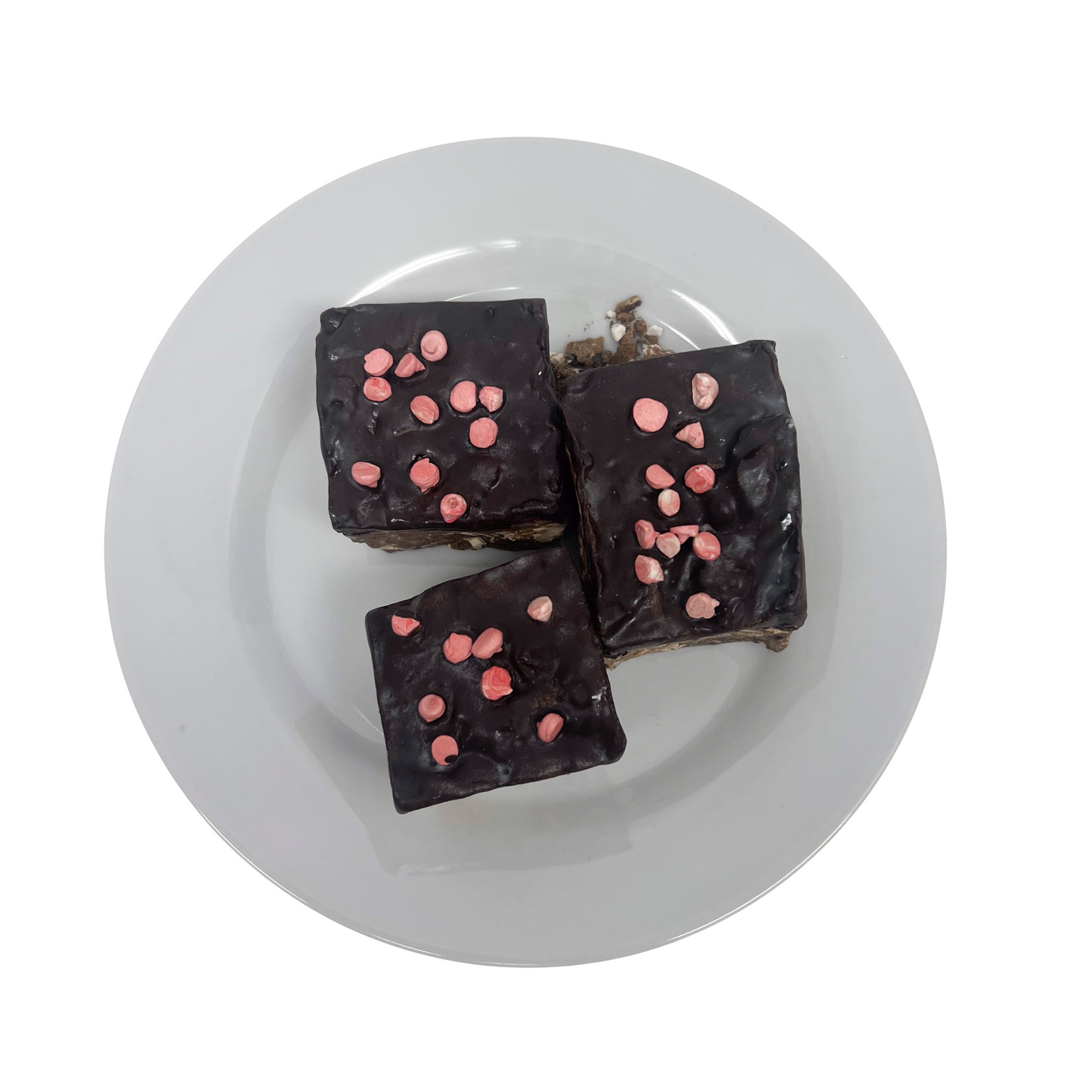 Three Plated Brownies With Pink Chips 6