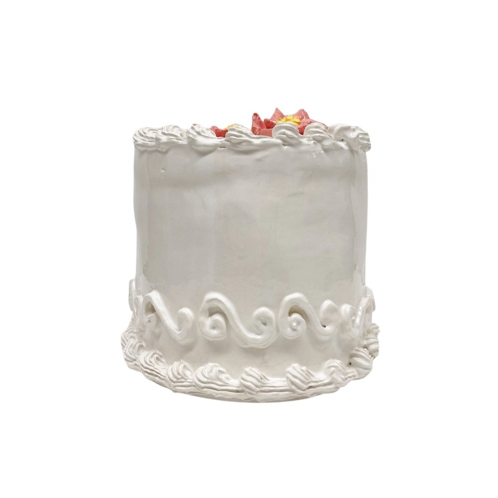 Pink Poinsettia Topped Vanilla Cake 21