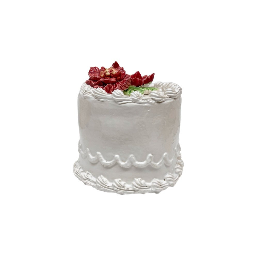 Red Poinsettia Topped Petite Vanilla Cake 34